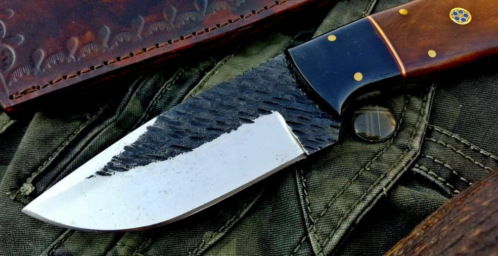 KBS Knives Store Skinner Knife Custom Handmade 1095 Hammered Steel Skinner Knife