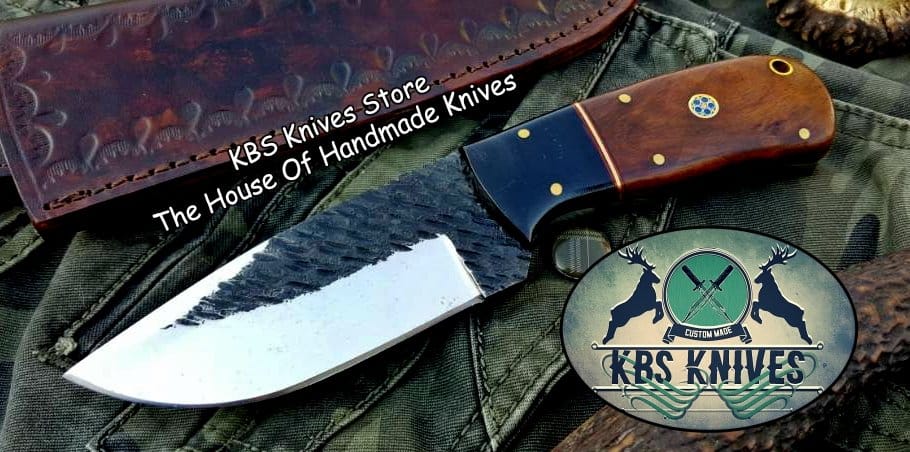 KBS Knives Store Skinner Knife Custom Handmade 1095 Hammered Steel Skinner Knife