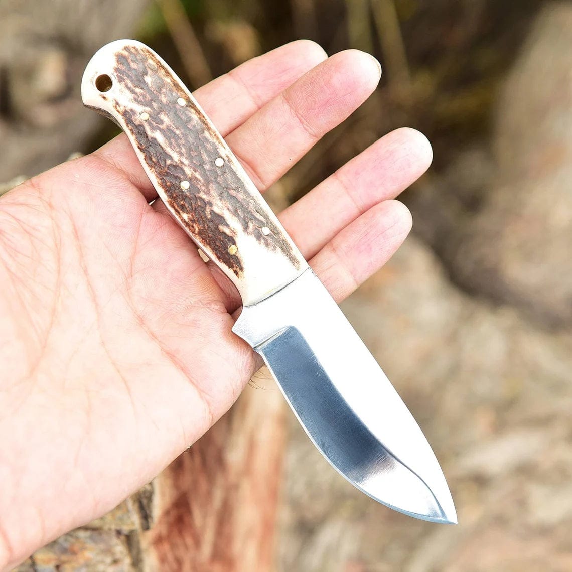 KBS Knives Store Skinner Knife "Custom Handmade D2 Steel Skinning Knife | Antler Horn Handle | 7 Inches | Leather Sheath | KBS Knives Store"