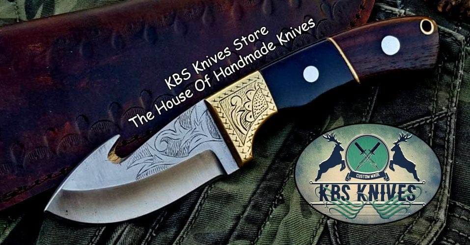 KBS Knives Store Skinner Knife Custom Handmade D2 Tool Steel Guthook Skinner Knife