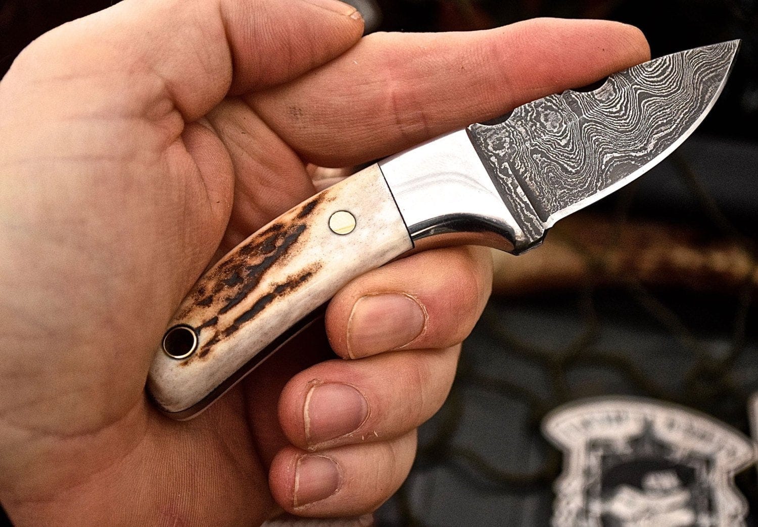 KBS Knives Store Skinner Knife Custom Handmade Damascus New Zealand Red Stag Antler Handle Mini Skinning EDC Small Skinner Neck Knife