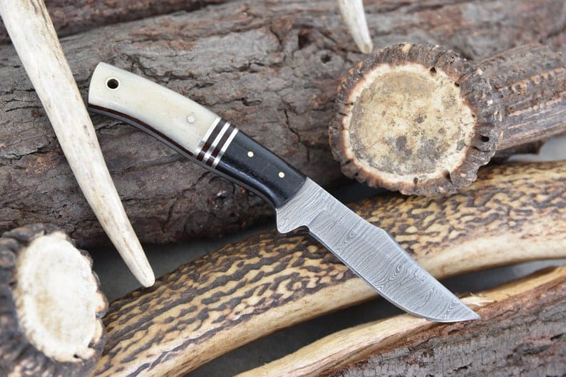 KBS Knives Store Skinner Knife Custom Handmade Damascus Steel Clip Point Hunting Skinner Knife