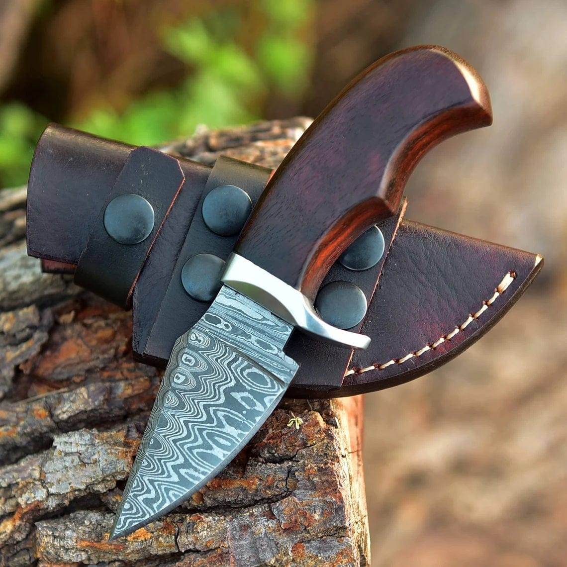 KBS Knives Store Skinner Knife "Custom Handmade Damascus Steel EDC Skinning Knife | Rosewood Handle | 7 Inches | Leather Sheath | KBS Knives Store"
