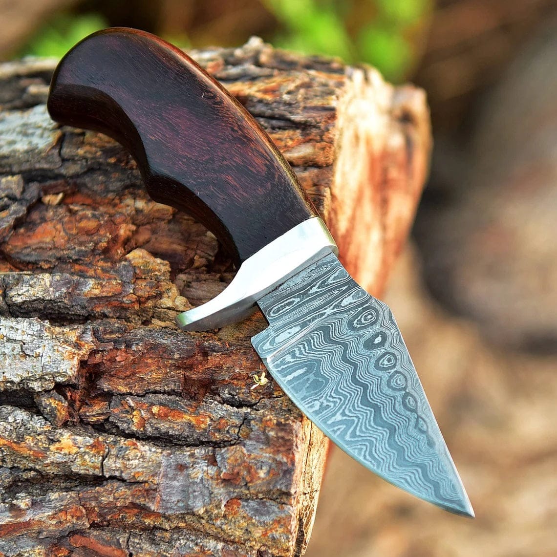 KBS Knives Store Skinner Knife "Custom Handmade Damascus Steel EDC Skinning Knife | Rosewood Handle | 7 Inches | Leather Sheath | KBS Knives Store"