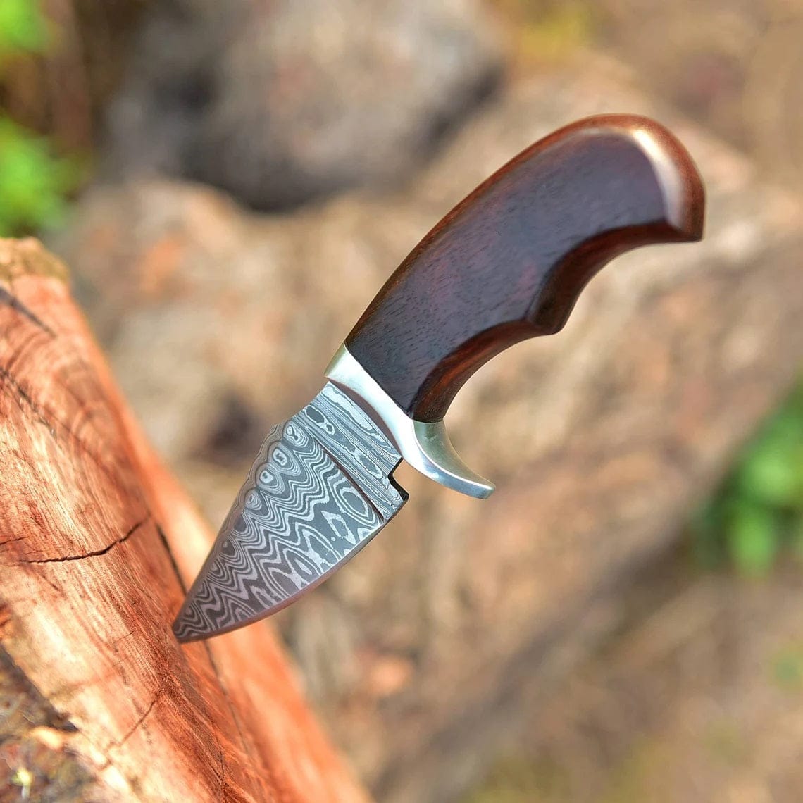 KBS Knives Store Skinner Knife "Custom Handmade Damascus Steel EDC Skinning Knife | Rosewood Handle | 7 Inches | Leather Sheath | KBS Knives Store"