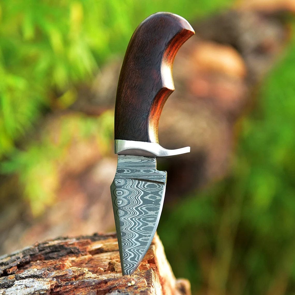 KBS Knives Store Skinner Knife "Custom Handmade Damascus Steel EDC Skinning Knife | Rosewood Handle | 7 Inches | Leather Sheath | KBS Knives Store"