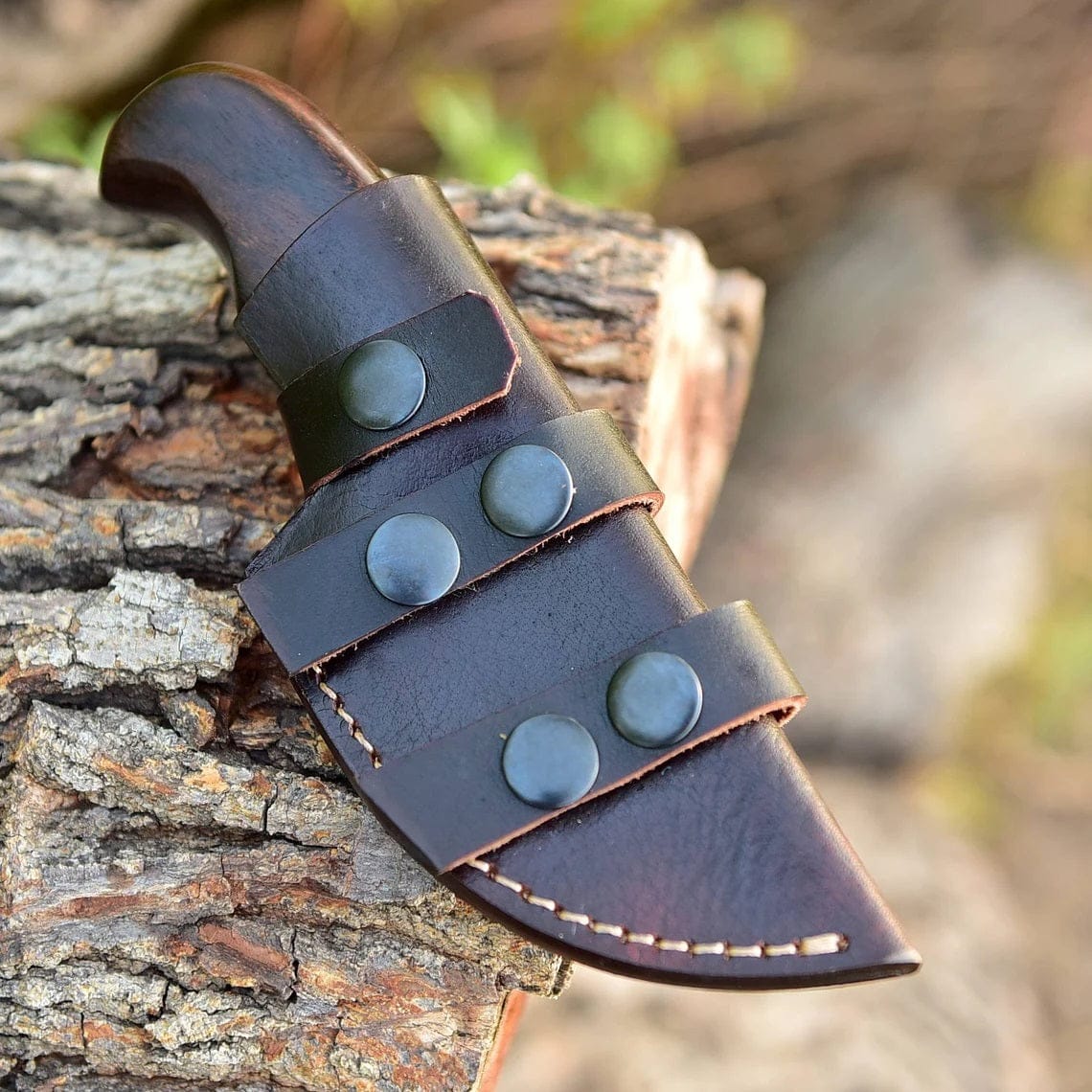 KBS Knives Store Skinner Knife "Custom Handmade Damascus Steel EDC Skinning Knife | Rosewood Handle | 7 Inches | Leather Sheath | KBS Knives Store"