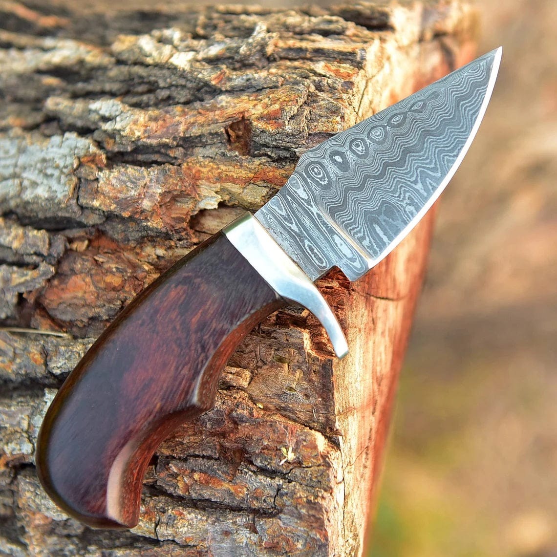 KBS Knives Store Skinner Knife "Custom Handmade Damascus Steel EDC Skinning Knife | Rosewood Handle | 7 Inches | Leather Sheath | KBS Knives Store"