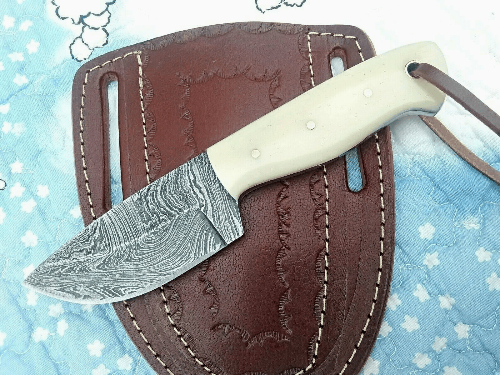 KBS Knives Store Skinner Knife Custom Handmade Damascus Steel Fixed Blade Skinning Knife