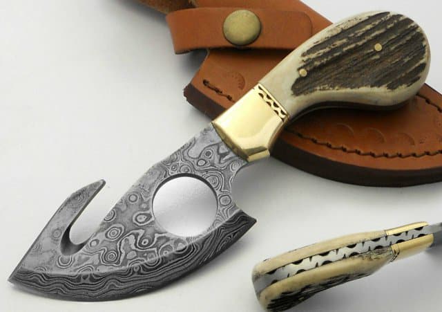 KBS Knives Store Skinner Knife Custom Handmade Damascus Steel Guthook Skinner Knife