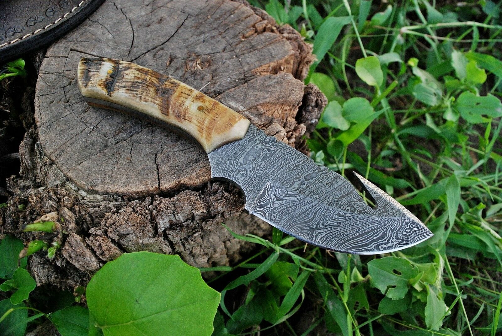 KBS Knives Store Skinner Knife Custom Handmade Damascus Steel Guthook Skinning Knife