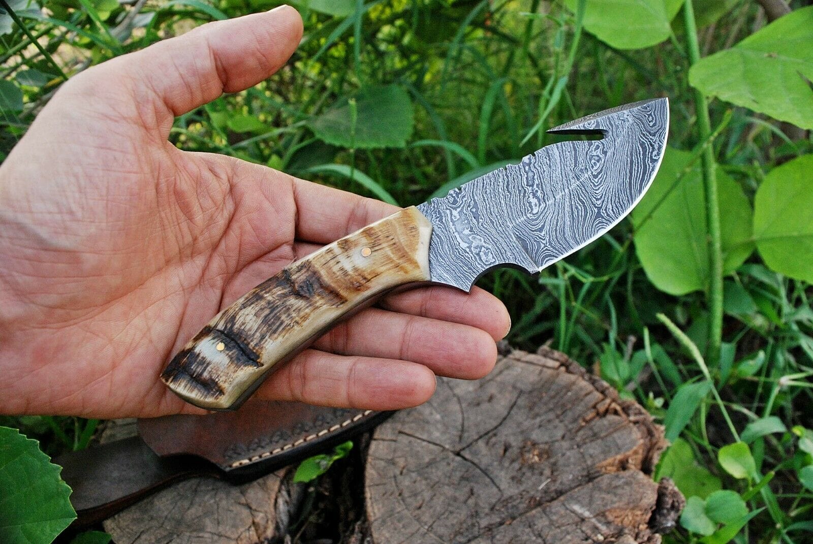 KBS Knives Store Skinner Knife Custom Handmade Damascus Steel Guthook Skinning Knife