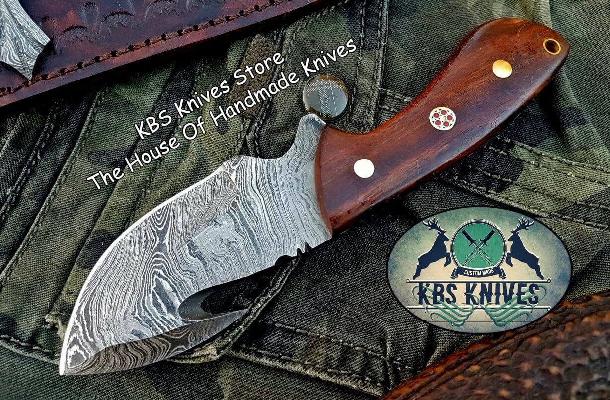 KBS Knives Store Skinner Knife Custom Handmade Damascus Steel Guthook Skinning Knife