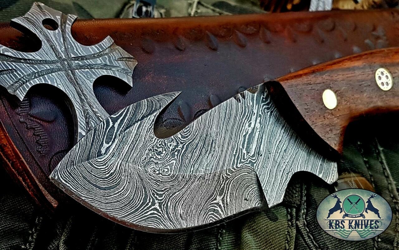 KBS Knives Store Skinner Knife Custom Handmade Damascus Steel Guthook Skinning Knife