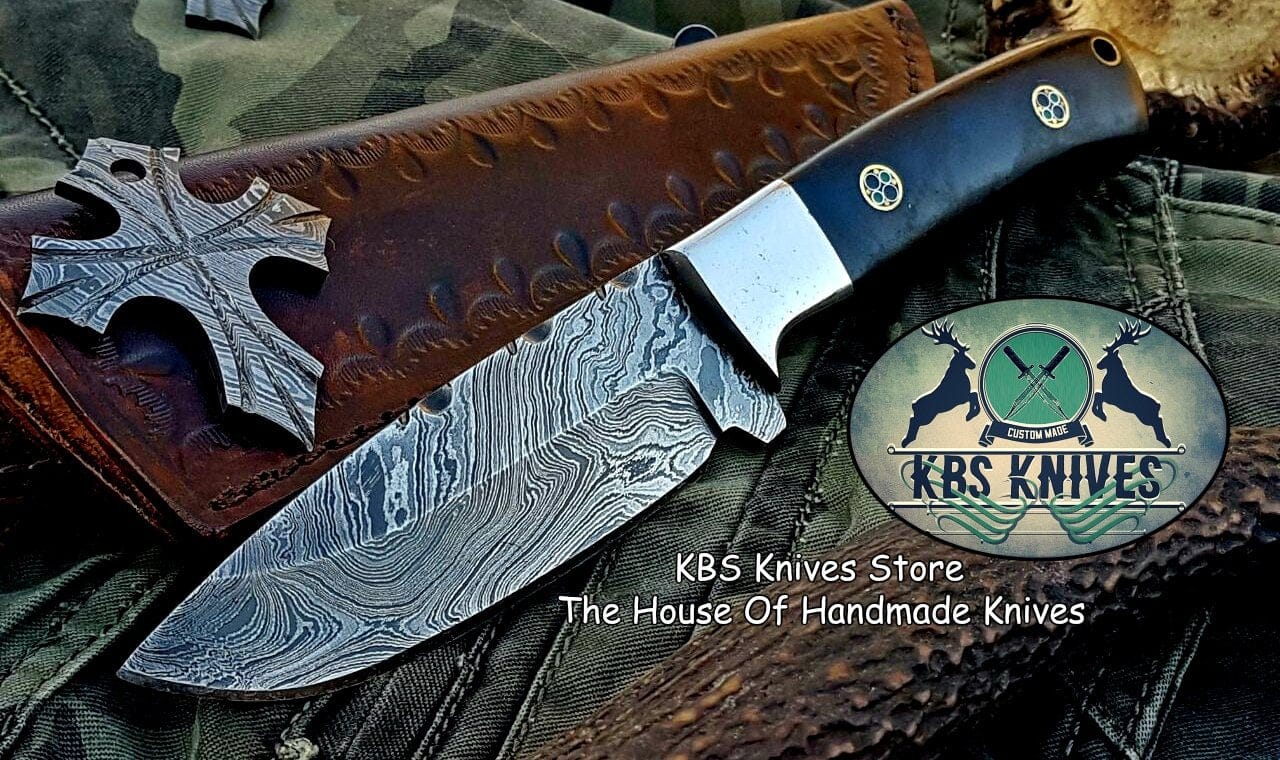 KBS Knives Store Skinner Knife Custom Handmade Damascus Steel Hunting Skinning Camping Knife