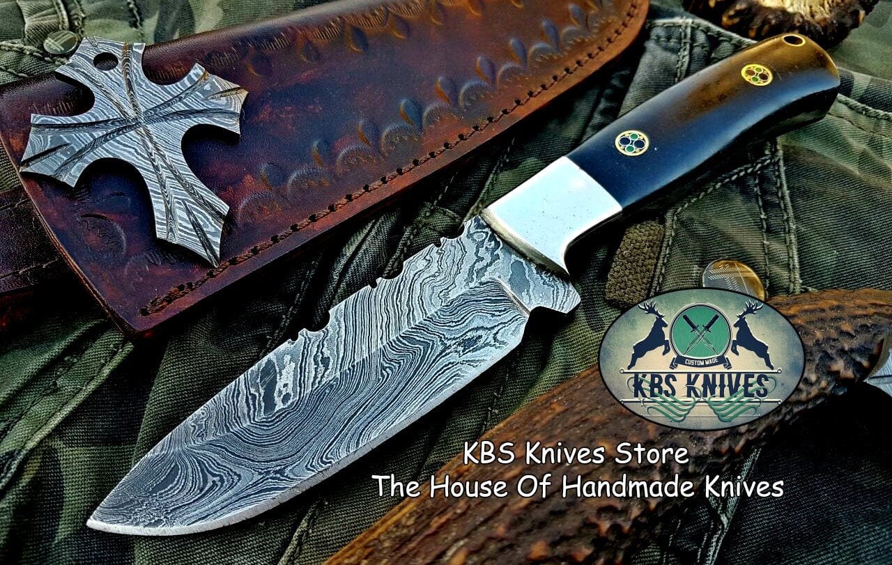 KBS Knives Store Skinner Knife Custom Handmade Damascus Steel Hunting Skinning Camping Knife