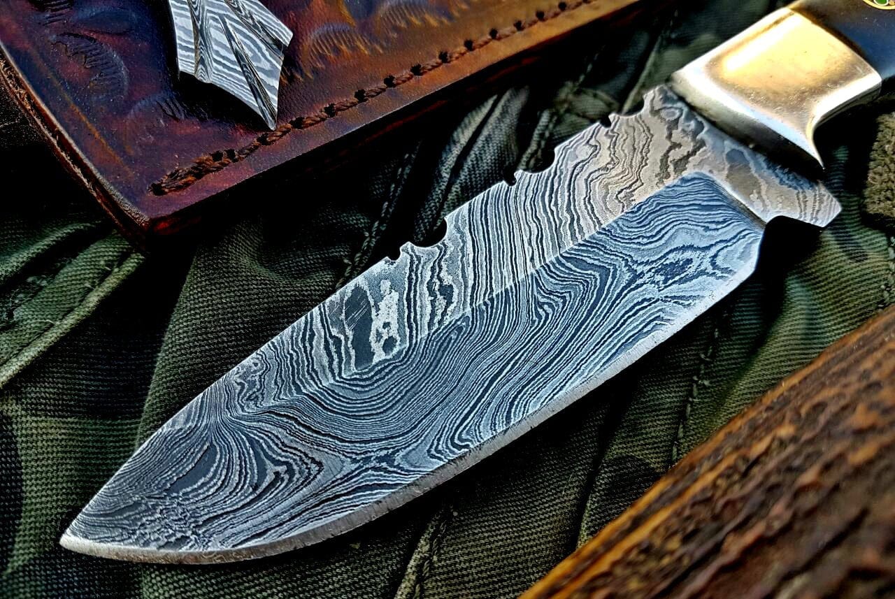 KBS Knives Store Skinner Knife Custom Handmade Damascus Steel Hunting Skinning Camping Knife