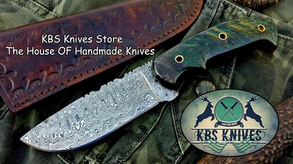 KBS Knives Store Skinner Knife Custom Handmade Damascus Steel Hunting Skinning Camping Knife