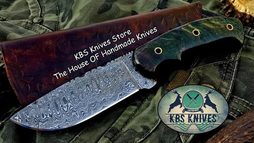KBS Knives Store Skinner Knife Custom Handmade Damascus Steel Hunting Skinning Camping Knife