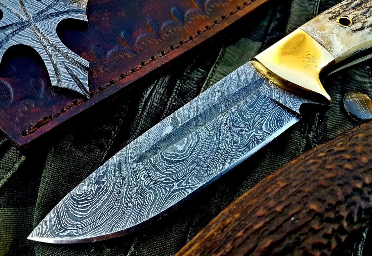 KBS Knives Store Skinner Knife Custom Handmade Damascus Steel Hunting Skinning Camping Knife