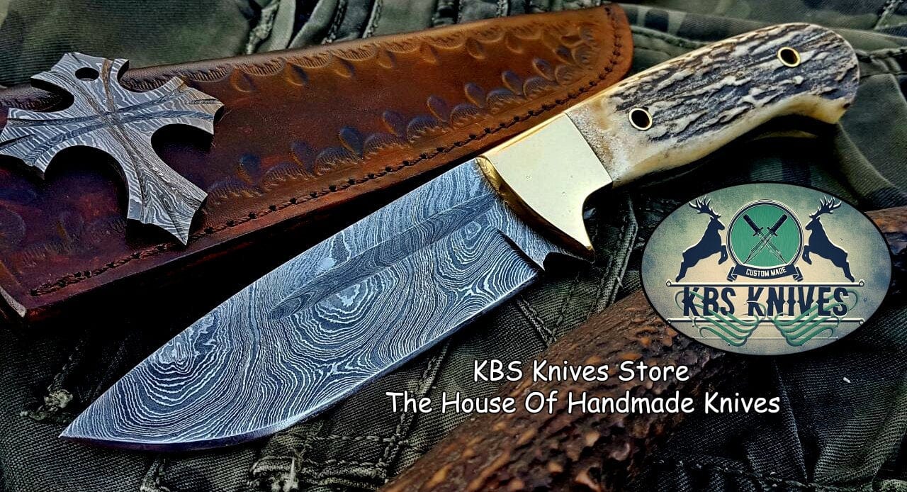 KBS Knives Store Skinner Knife Custom Handmade Damascus Steel Hunting Skinning Camping Knife