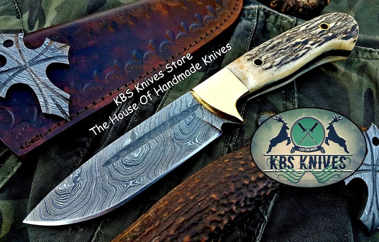 KBS Knives Store Skinner Knife Custom Handmade Damascus Steel Hunting Skinning Camping Knife