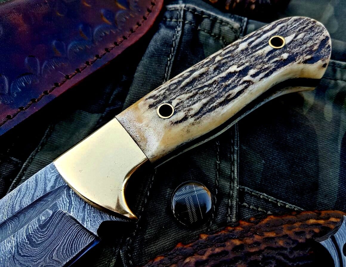 KBS Knives Store Skinner Knife Custom Handmade Damascus Steel Hunting Skinning Camping Knife