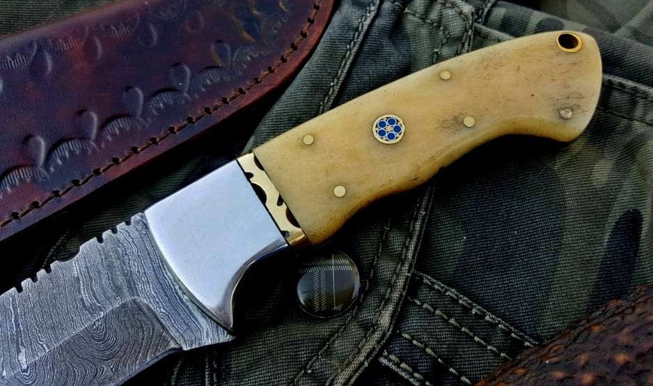 KBS Knives Store Skinner Knife Custom Handmade Damascus Steel Hunting Skinning Camping Knife