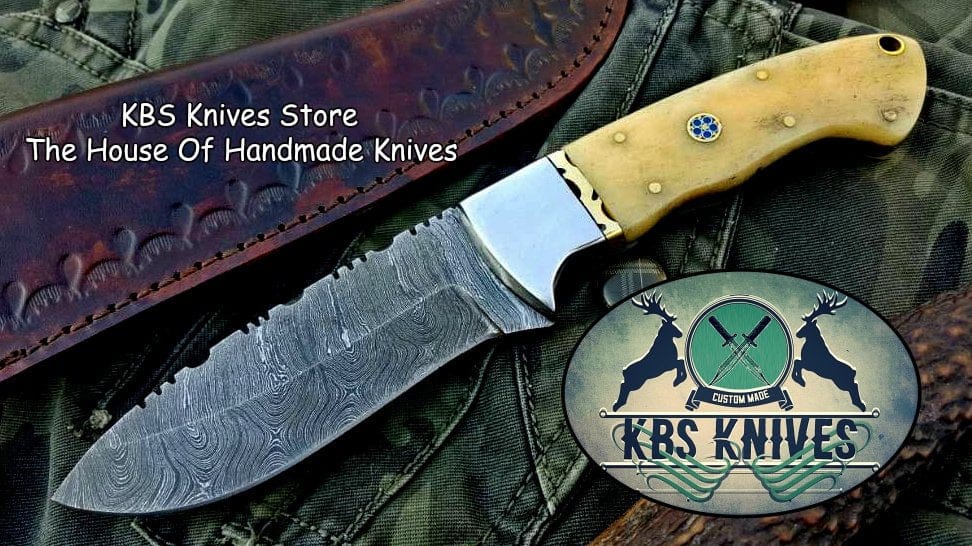 KBS Knives Store Skinner Knife Custom Handmade Damascus Steel Hunting Skinning Camping Knife