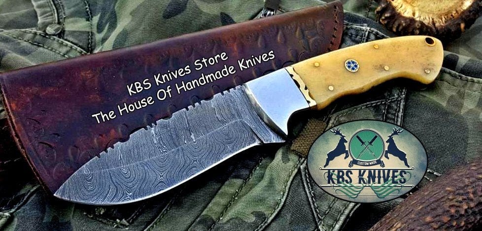 KBS Knives Store Skinner Knife Custom Handmade Damascus Steel Hunting Skinning Camping Knife