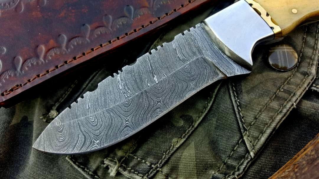 KBS Knives Store Skinner Knife Custom Handmade Damascus Steel Hunting Skinning Camping Knife