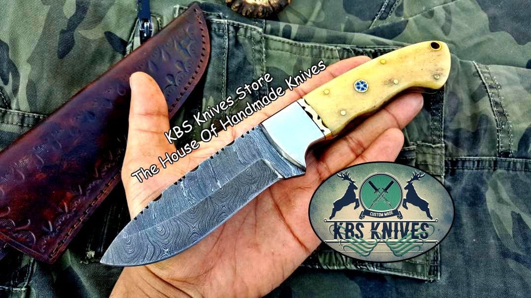 KBS Knives Store Skinner Knife Custom Handmade Damascus Steel Hunting Skinning Camping Knife