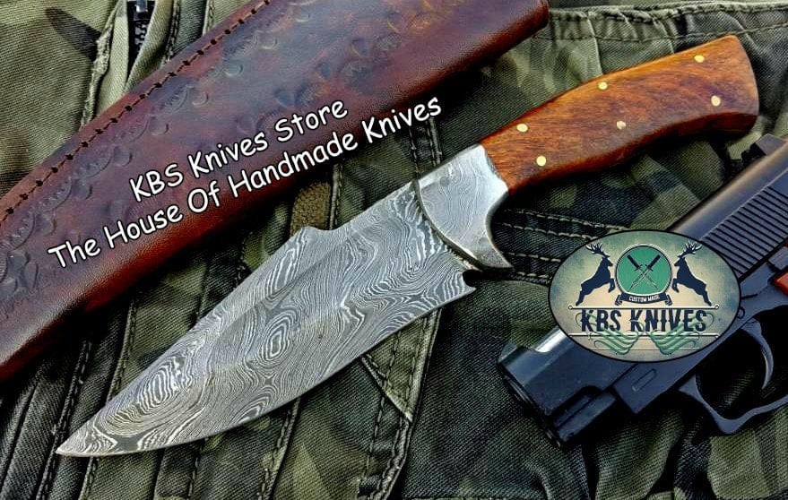 KBS Knives Store Skinner Knife Custom Handmade Damascus Steel Hunting Skinning Camping Knife
