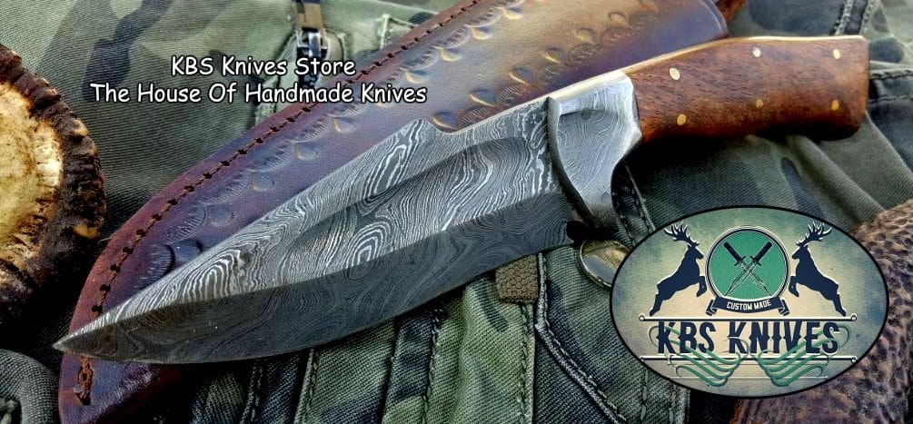 KBS Knives Store Skinner Knife Custom Handmade Damascus Steel Hunting Skinning Camping Knife