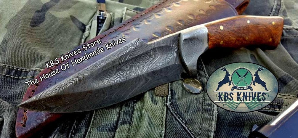 KBS Knives Store Skinner Knife Custom Handmade Damascus Steel Hunting Skinning Camping Knife