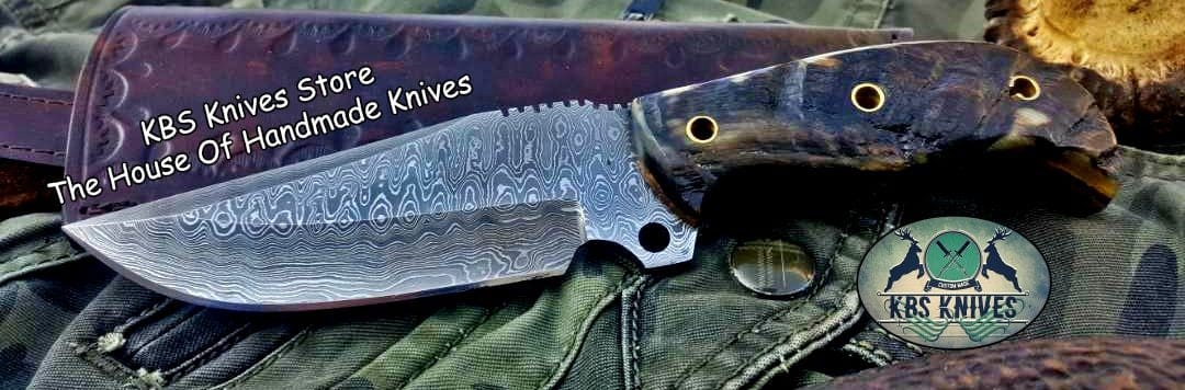 KBS Knives Store Skinner Knife Custom Handmade Damascus Steel Hunting Skinning Camping Knife