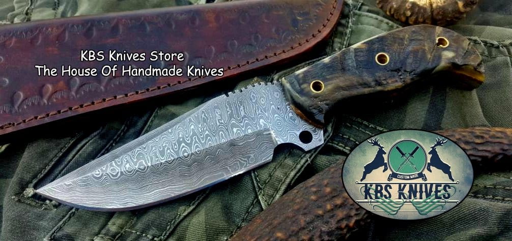 KBS Knives Store Skinner Knife Custom Handmade Damascus Steel Hunting Skinning Camping Knife