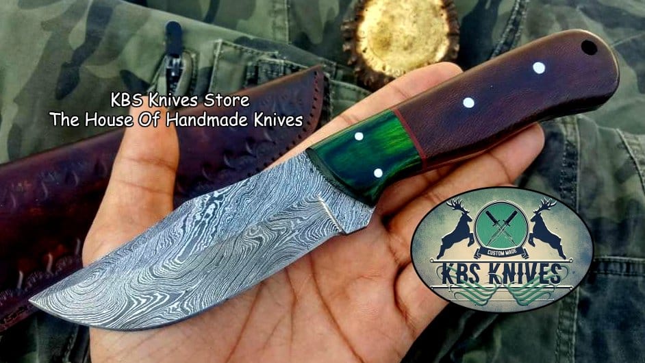 KBS Knives Store Skinner Knife Custom Handmade Damascus Steel Hunting Skinning Camping Knife