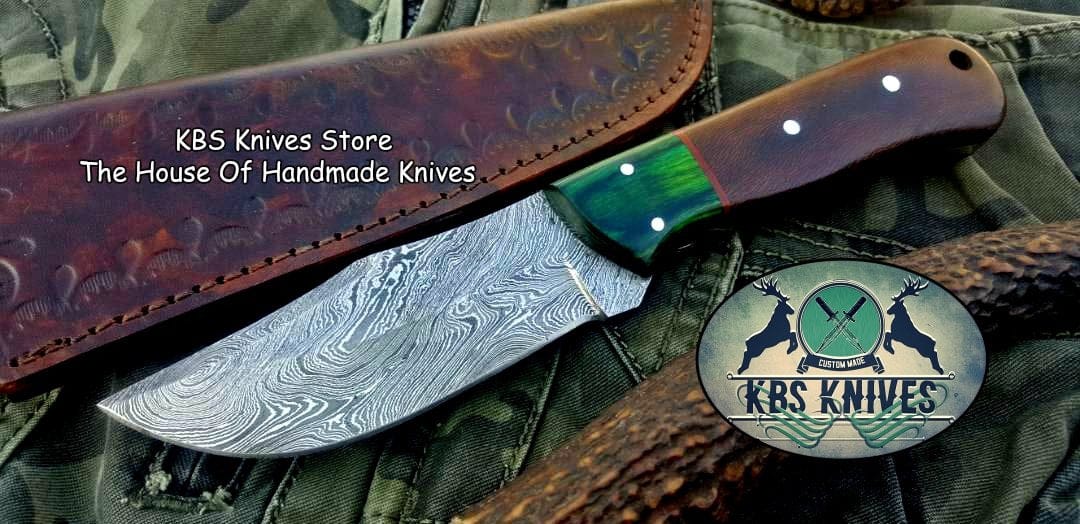 KBS Knives Store Skinner Knife Custom Handmade Damascus Steel Hunting Skinning Camping Knife