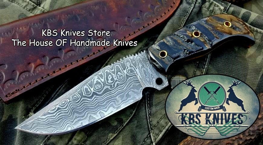 KBS Knives Store Skinner Knife Custom Handmade Damascus Steel Hunting Skinning Camping Knife