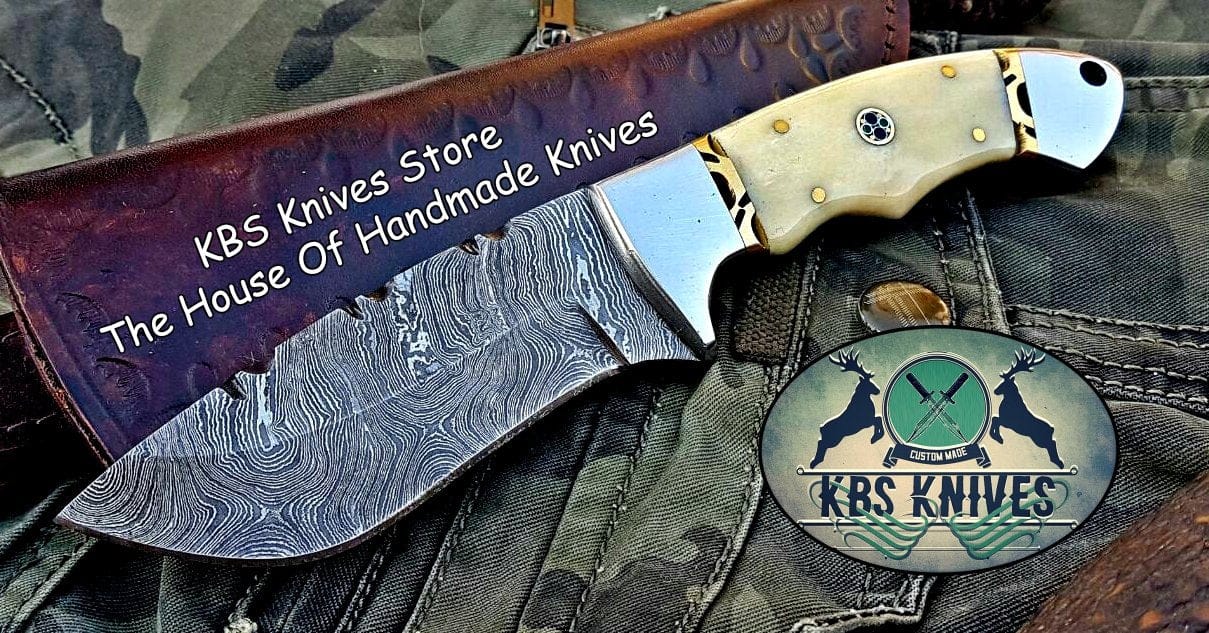 KBS Knives Store Skinner Knife Custom Handmade Damascus Steel Hunting Skinning Camping Knife