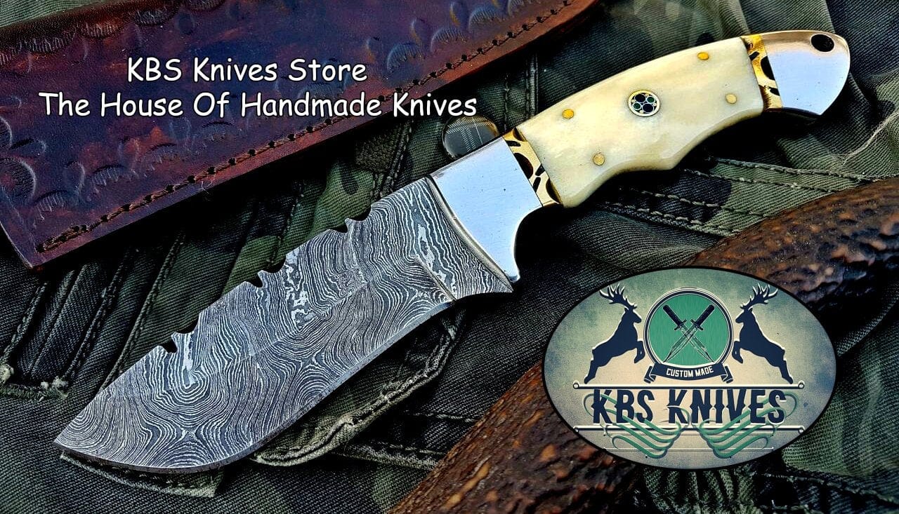 KBS Knives Store Skinner Knife Custom Handmade Damascus Steel Hunting Skinning Camping Knife