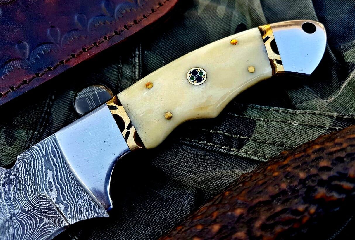 KBS Knives Store Skinner Knife Custom Handmade Damascus Steel Hunting Skinning Camping Knife