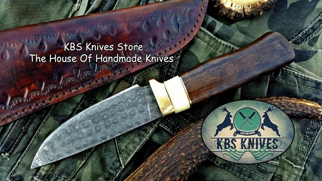 KBS Knives Store Skinner Knife Custom Handmade Damascus Steel Hunting Skinning Hunting Knife