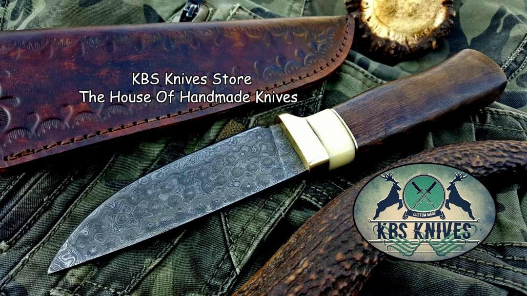 KBS Knives Store Skinner Knife Custom Handmade Damascus Steel Hunting Skinning Hunting Knife