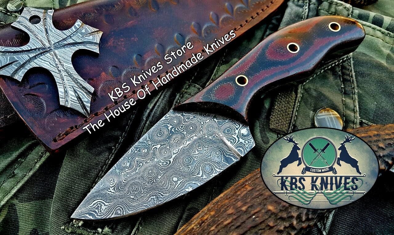 KBS Knives Store Skinner Knife Custom Handmade Damascus Steel Hunting Skinning Knife