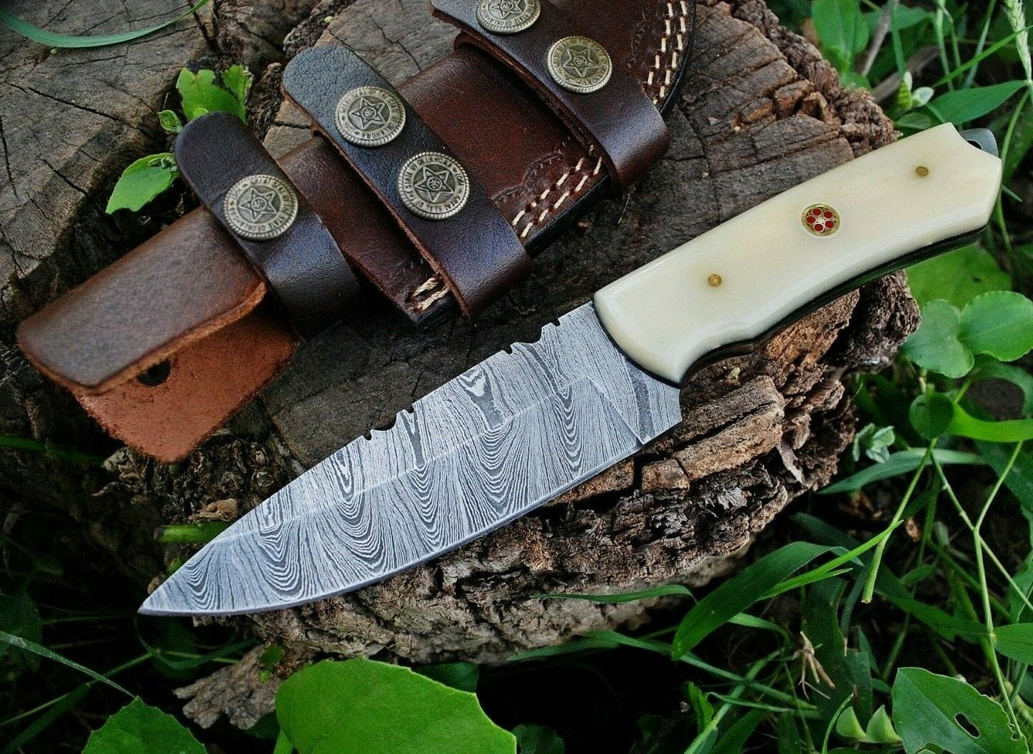 KBS Knives Store Skinner Knife Custom Handmade Damascus Steel Hunting Skinning Knife