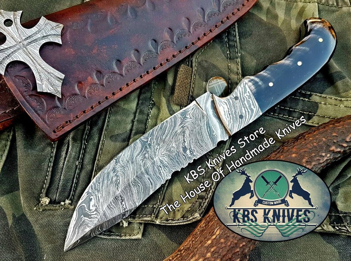 KBS Knives Store Skinner Knife Custom Handmade Damascus Steel Hunting Skinning Knife