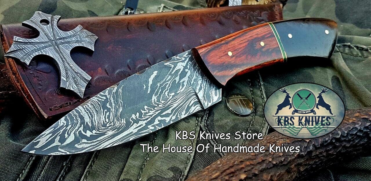 KBS Knives Store Skinner Knife Custom Handmade Damascus Steel Hunting Skinning Knife