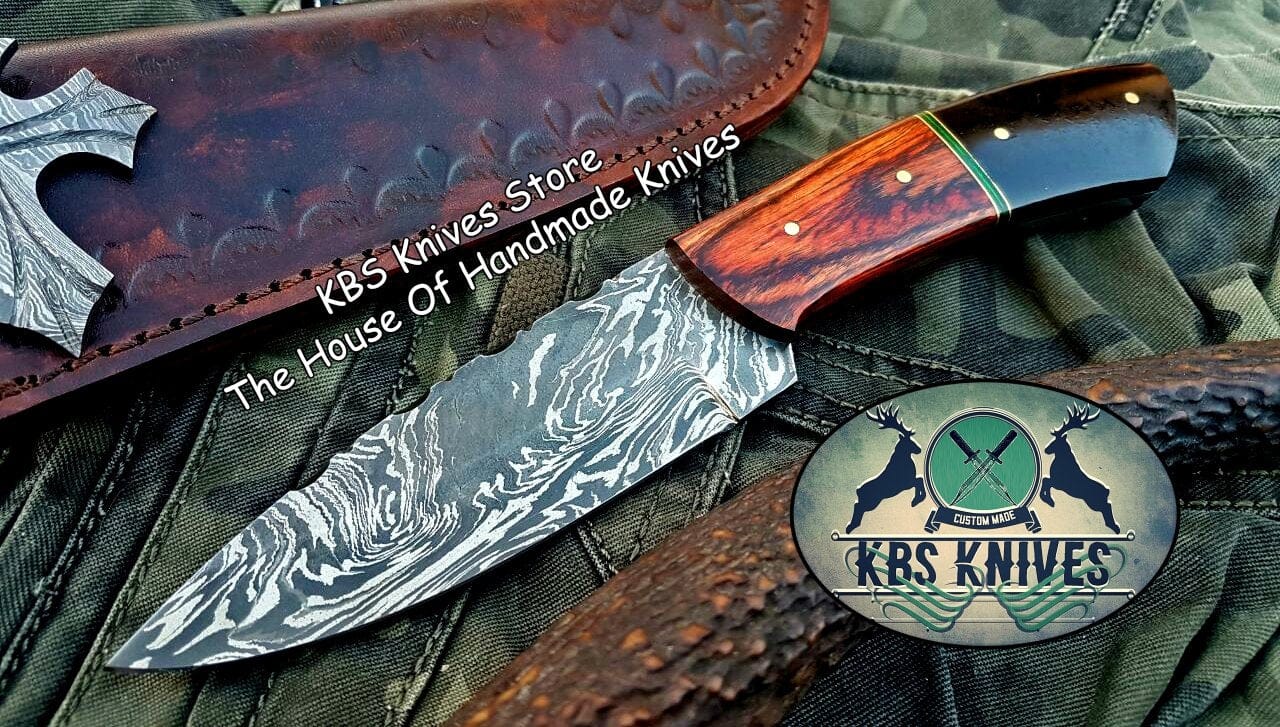 KBS Knives Store Skinner Knife Custom Handmade Damascus Steel Hunting Skinning Knife